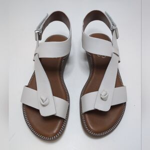 Franco Sarto Glenni Strappy Flat White Leather Sandal Womens Size 5 Like New